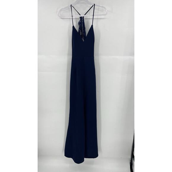 Lovers + Friends Maxi Dress Women's 6 Navy Stretch Spaghetti Straps Back Zip - Picture 2 of 13